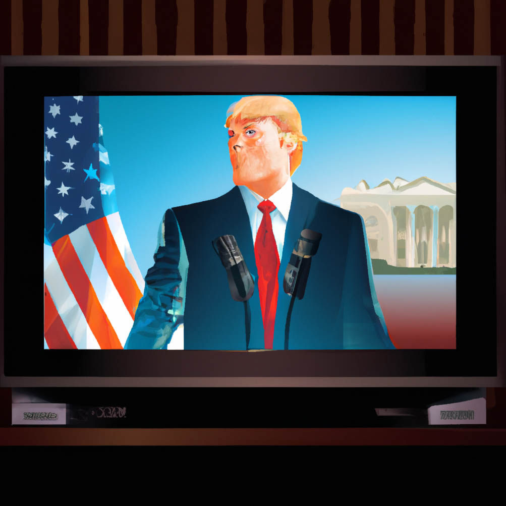 un televisor muestra al presidente de Estados Unidos dando un discurso