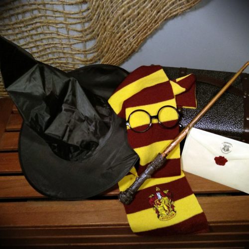 Gorro, ulleres, vareta, bufanda de mag i carta de l'escola personalitzada